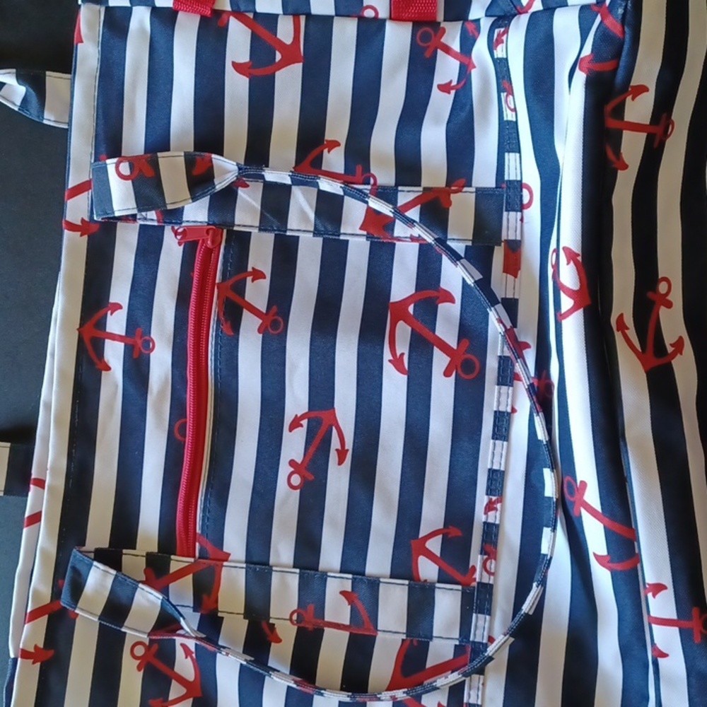 Laura Ashley Large Seaside Beach Bag Tote Navy Sailor Nautical Anchors Large 17”